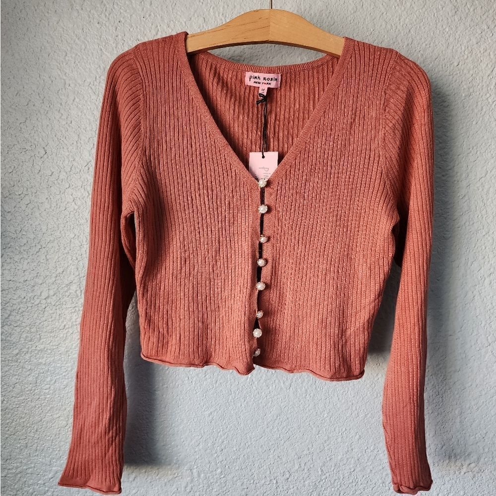 Pink Robin new york y2k 90s style cropped button down long sleeve blouse